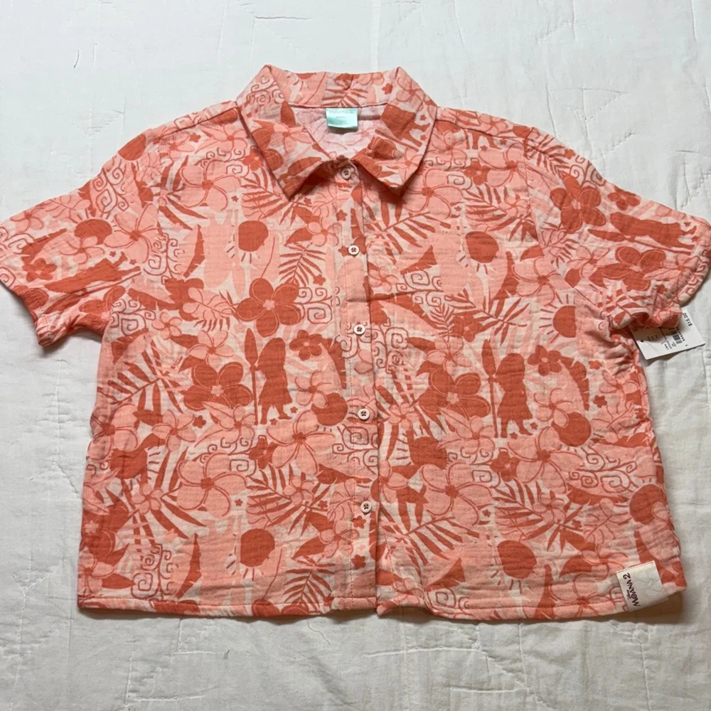 NWT Disney Moana 2‎ Girls XL 14 Cotton Gauze Play Set Shirt Shorts Coral